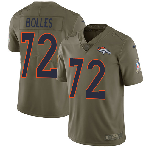 Nike Broncos #72 Garett Bolles Olive Men's Stitched NFL Limited Salute to Service Jersey - Click Image to Close